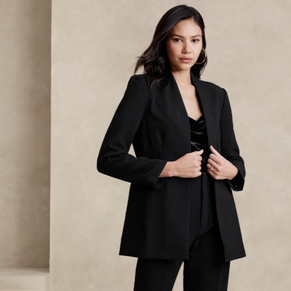 Banana Republic Factory Collarless Blazer - Black - Size 12